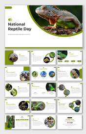 Slide deck for national reptile day, showing a iguana image on the right and the event name and celebration details.