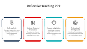 Slide explaining reflective teaching with key points in color coded boxes with icons and text description.