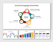 A pack of slides illustrating the five levels of language with different colorful layout designs.