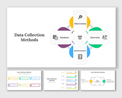 Pack of slide showcasing data collection methods with icons in different colors on a white backdrop.