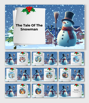 The tale of the snowman storybook slide deck using animated winter scenes, glowing lights, and holiday charm.