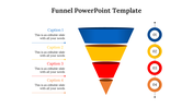 Four layer funnel in blue, yellow, red, and orange with matching captions and numbered circles on the right.