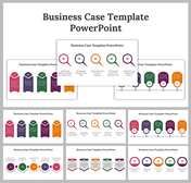 A set of business case template , each displaying multi-step processes with distinct colors and clear labels for a start up.