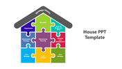 Puzzle pieces forming a house shape with labels, in vibrant colors with gray roof, on white background.