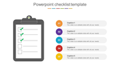 Slide with a checklist design showing a clipboard and five captions, each numbered with colorful circles.