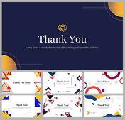 Pack of slides featuring geometric shapes in bold colors like red, blue, yellow, and white, designed for thank you notes.