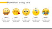 Slide featuring five different smiley face emojis, each representing a distinct emotion, with captions below.