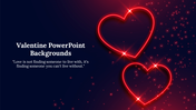 Valentine-themed PowerPoint with glowing red hearts and a love quote on a dark background.