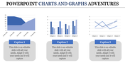 Slide showcasing three different types of colored charts an area chart, a bar chart, and a line chart, with captions below.