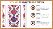 PowerPoint slide featuring vibrant, mandala inspired art on the left with three captions on the right.