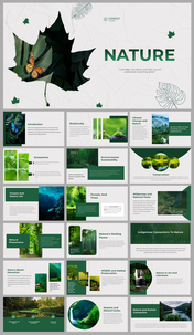 A pack of nature themed slides on a green color scheme features various environmental related images and topics.