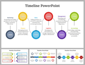 Collection of slides featuring various timeline designs in different colors, each labeled with a year.