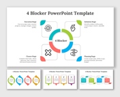 A pack of colorful 4 blocker slides showcasing four project stages with icons and text descriptions.