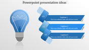 Creative ideas slide featuring a large light bulb icon and three step-by-step captions in blue ribbons on the right.