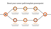 Career progression slide template showing six numbered points, each with a descriptive caption and icons for target and flag.