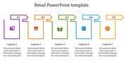 Step-by-step diagram showcasing retail stages with retail-related icons in sequence and captions areas.