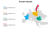 Map of europe slide highlighting france, poland, romania, and sweden with color coded markers and text captions.