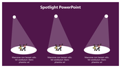 Spotlight slide featuring three spotlight areas highlighting illustrated figures engaging in various activities.