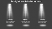 Three vertical white spotlights on a dark gray background, each with placeholder text.