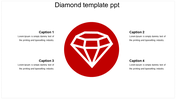 Slide featuring a diamond icon centered within a red circle, surrounded by four captions.