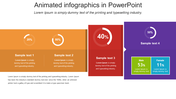 Slide featuring animated infographics with progress circles and sample text in vibrant color blocks.