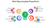 Mind map diagram template with a central light bulb icon connected to various icons and text boxes in a circular layout.