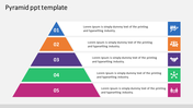 Pyramid slide design with five tiers, icons representing each level, and labeled caption areas on the right.