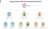 Visual org chart template with colorful avatars representing team members and their positions.