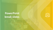 Slide with a green to yellow gradient background with a faint office scene, and white people icon on the right.