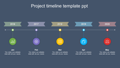 Horizontal project timeline from 2016 to 2020 with circular icons representing milestones for each year.