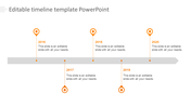 Horizontal timeline PPT template, with orange location symbols in a zig-zag pattern marking years, and with placeholders.