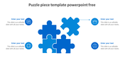 Puzzle piece diagram slide with four blue interlocking pieces and text boxes on each side with icons.