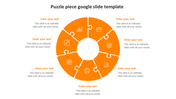 Circular orange puzzle graphic divided into seven pieces, each with an icon and text areas on a white background.