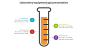 Laboratory equipment themed slide featuring a large test tube graphic with colored icons and space for text.