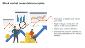 Illustration of people analyzing stock market charts with graphs, coins, and arrows symbolizing growth.