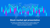 A stock market template with a background of candlestick and  colourful line graphs, overlaying a map of the world.