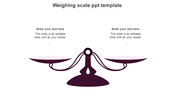 Purple weighing scale illustration with two balanced empty plates, and two captions above.