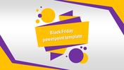 A vibrant black friday slide featuring bold yellow and purple geometric shapes.