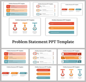 Collage of various problem statement slides featuring different layouts, icons, and color schemes with text area.