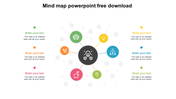 Mind map PowerPoint template with a central idea represented by a lightbulb, connected to colorful nodes with icons.