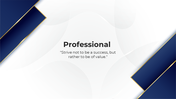 Minimalistic professional slide with dark blue and gold geometric accents on white background and a title area at the center.