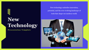 A pack of new technology slides showcasing various technological innovations with images on a multi colored background.