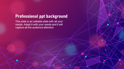 Professional PowerPoint background featuring a vibrant network of geometric lines and nodes in shades of purple and pink.