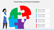 Slide with a psychology theme, featuring a person assembling a multicolored puzzle, with text sections on the right.