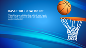 Sports-themed template with a basketball and hoop illustration, set against a blue background with text area.