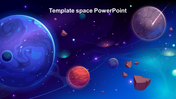 Colorful space themed slide featuring planets, asteroids, and a deep blue galaxy background.