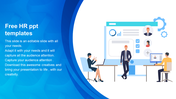 HR template with a business meeting illustration and text area on a blue background.