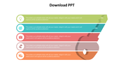 Illustrative funnel diagram in five sections with gradient-colored layers and icons for creative and business themes.