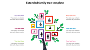 A colorful extended family tree diagram with framed icons representing different family members connected by branches.