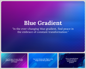 A design slide with a blue gradient background, accented by diagonal lines and dots, showcasing a motivational quote.